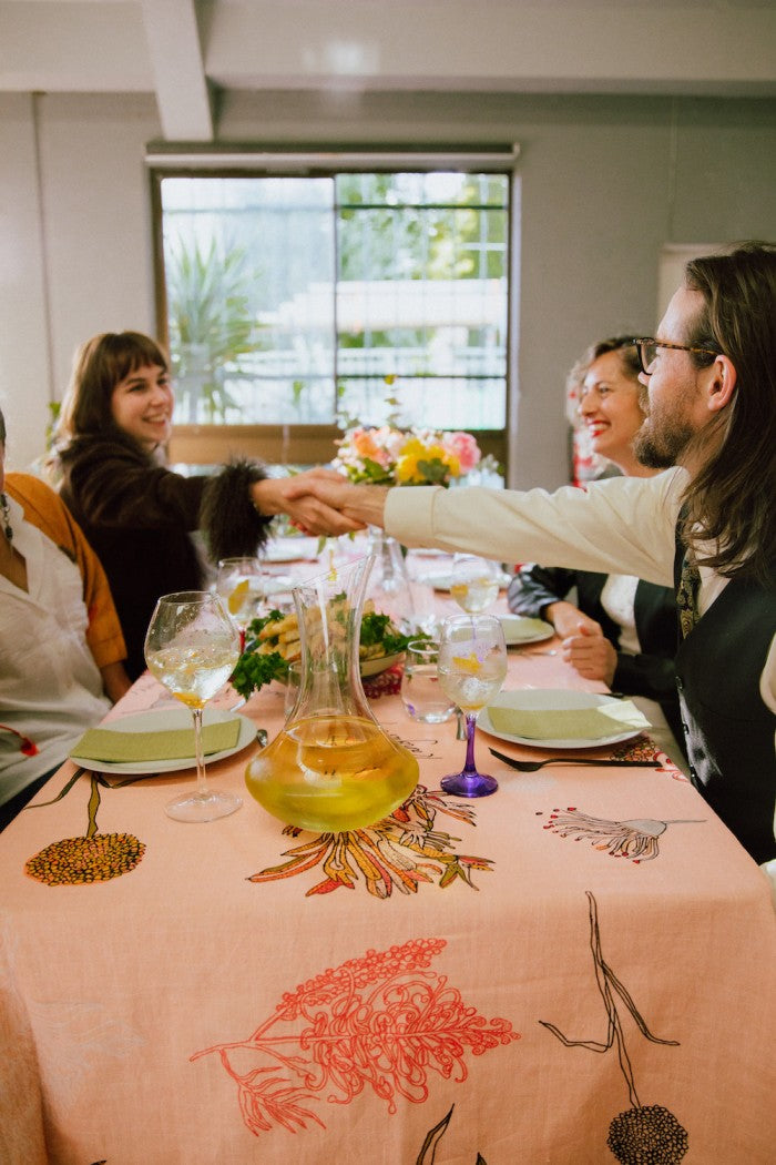 Tablecloth - Cotton linen blend - pink - bringing people together - dancing grass - event hosted