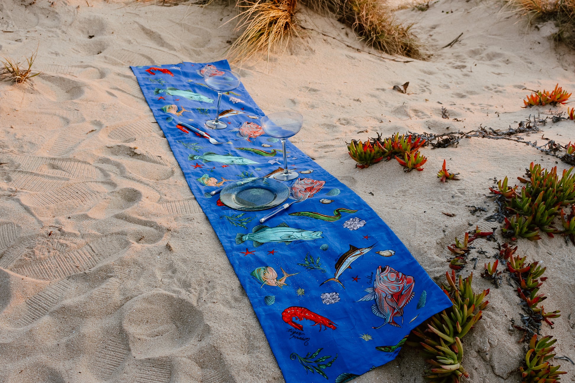 Funky Fishing for Fishes table runner meets the beach