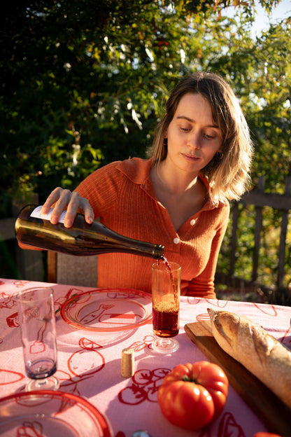 pink and red rectangular  tablecloth