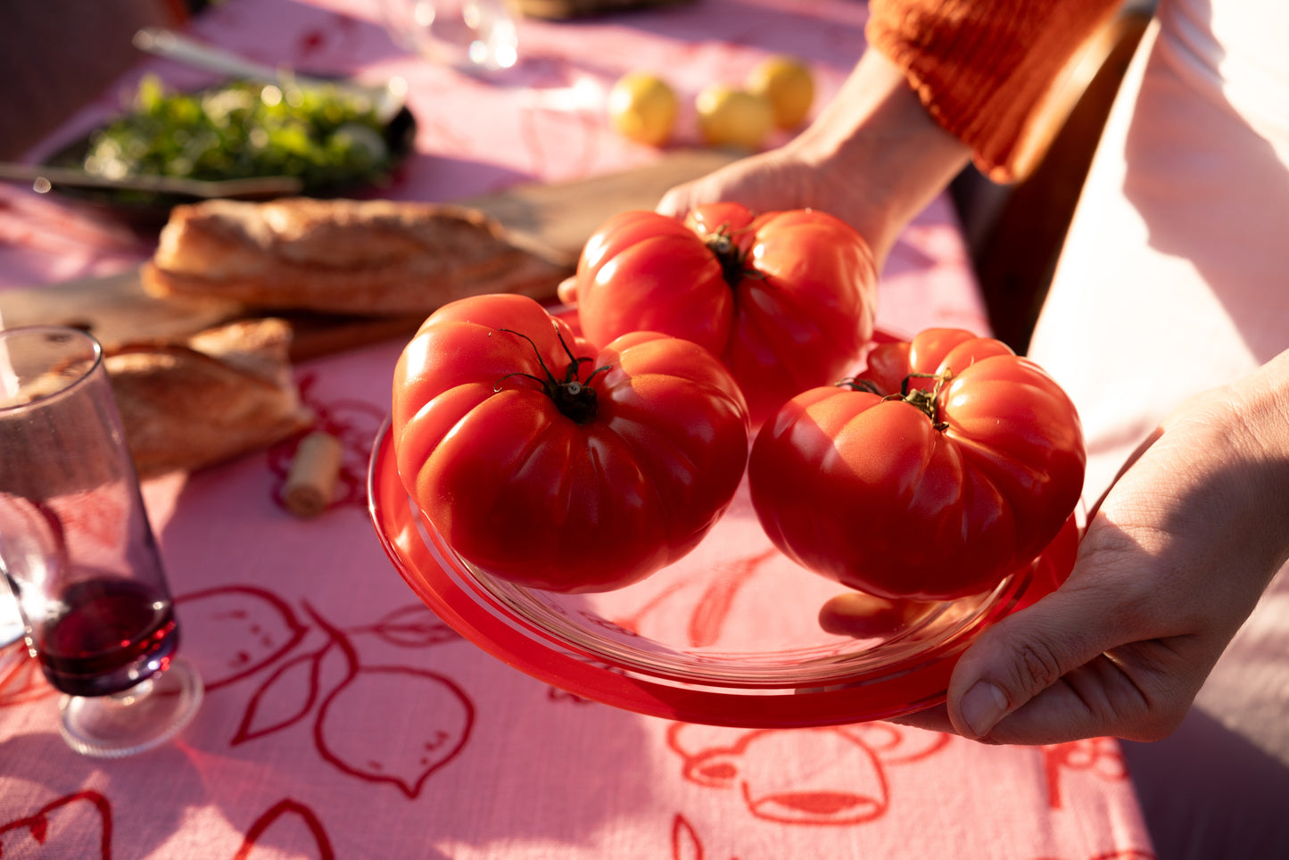 pink and red rectangular  tablecloth